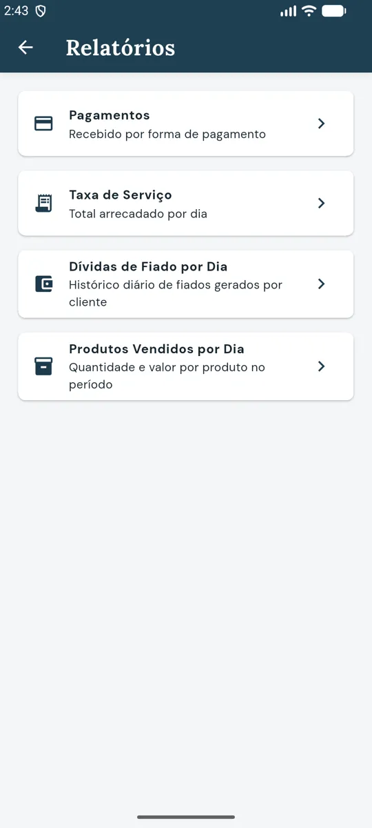Lista de relatórios