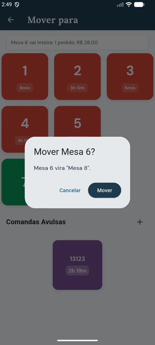 Confirmação Mover Mesa 6?